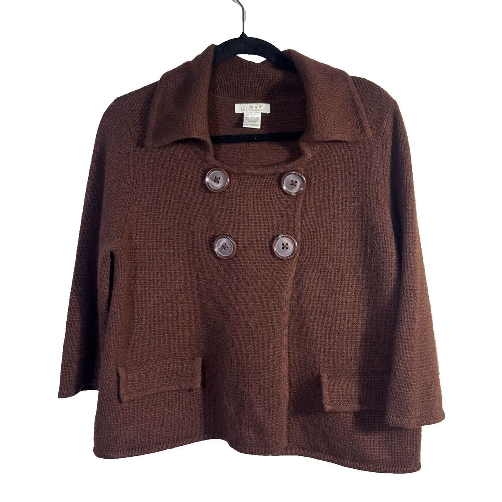Kenar Size L 100% Cashmere Brown Button Quarter Length Sleeve Sweater Y2K - EUC